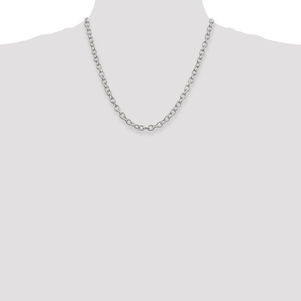 Sterling Silver 6.25mm Fancy Patterned Rolo Chain Necklace with Lobster Clasp - 20 Inches by Lumare Gioia