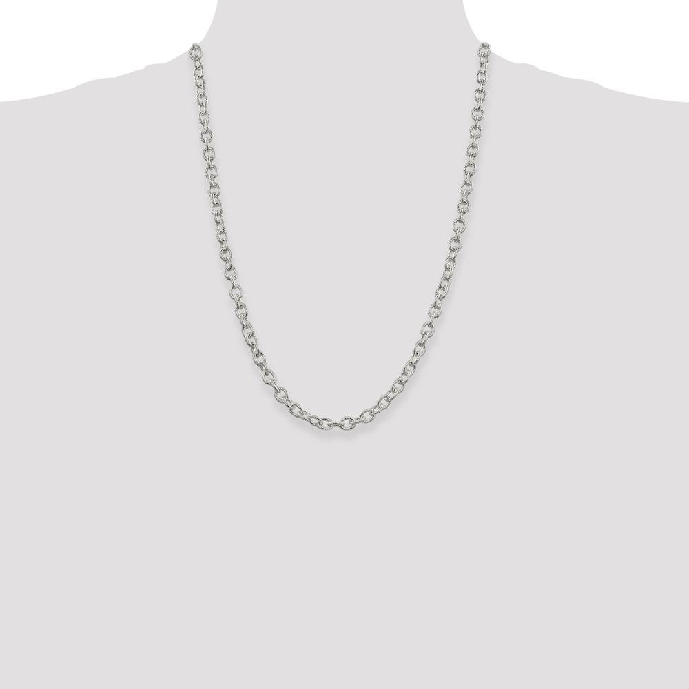 Sterling Silver 6.25mm Fancy Patterned Rolo Chain Necklace with Polished Finish - 24 Inches by Lumare Gioia