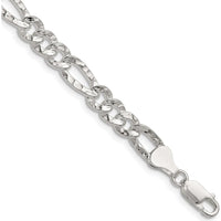 Sterling Silver 6.3mm Hammered Figaro Chain - 18 Inches Length by Lumare Gioia