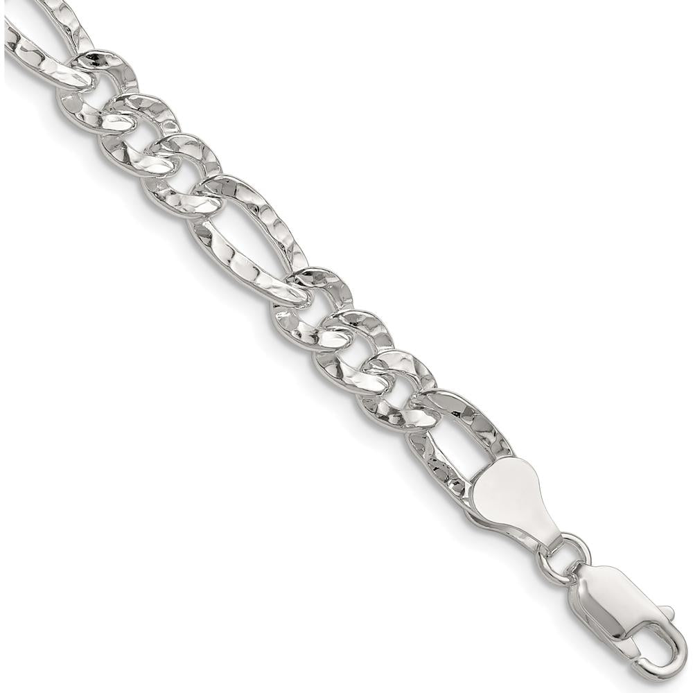 Sterling Silver 6.3mm Hammered Figaro Chain - 18 Inches Length by Lumare Gioia