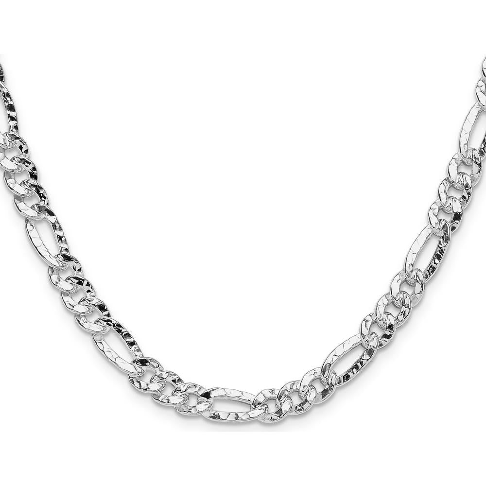 Sterling Silver 6.3mm Hammered Figaro Chain - 18 Inches Length by Lumare Gioia