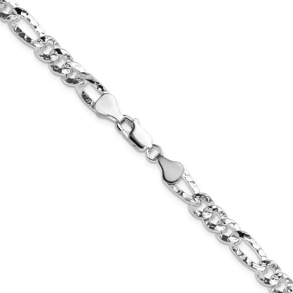 Sterling Silver 6.3mm Hammered Figaro Chain Necklace - 20 Inches by Lumare Gioia