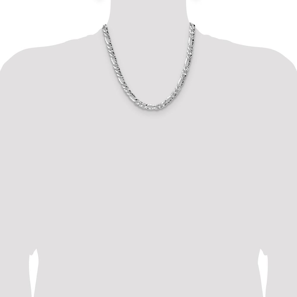 Sterling Silver 6.3mm Hammered Figaro Chain Necklace - 20 Inches by Lumare Gioia
