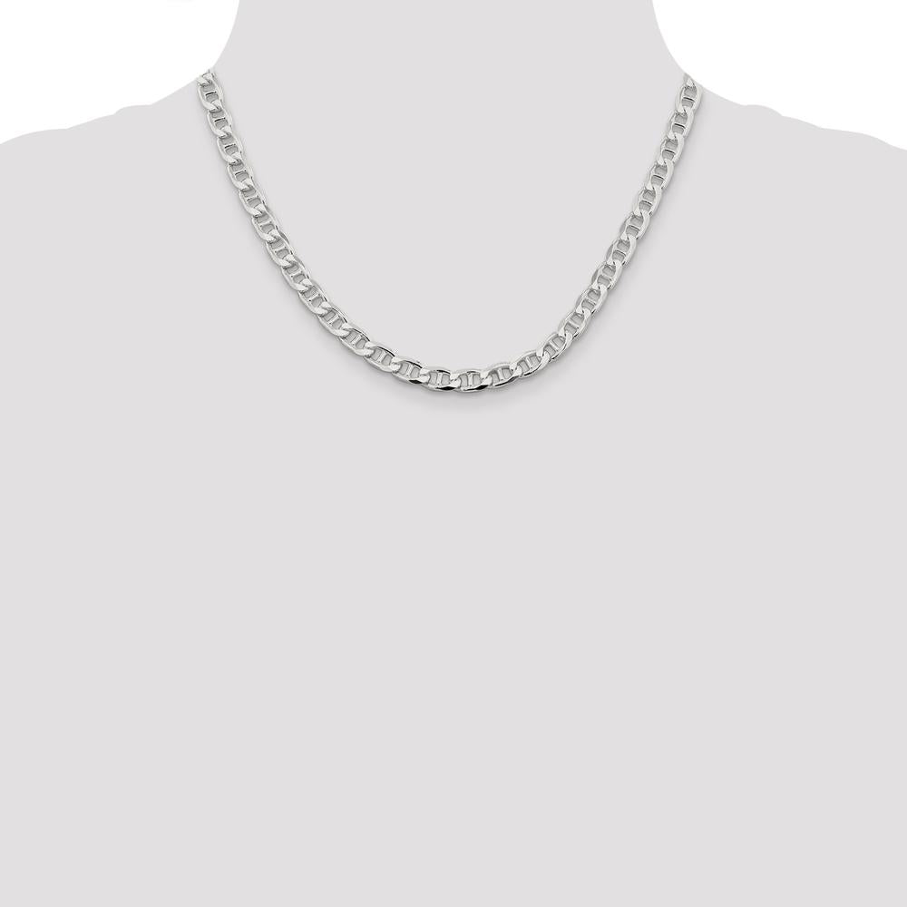 Sterling Silver 6.5mm Diamond-Cut Flat Anchor Curb Chain 18" for Men by Lumare Gioia