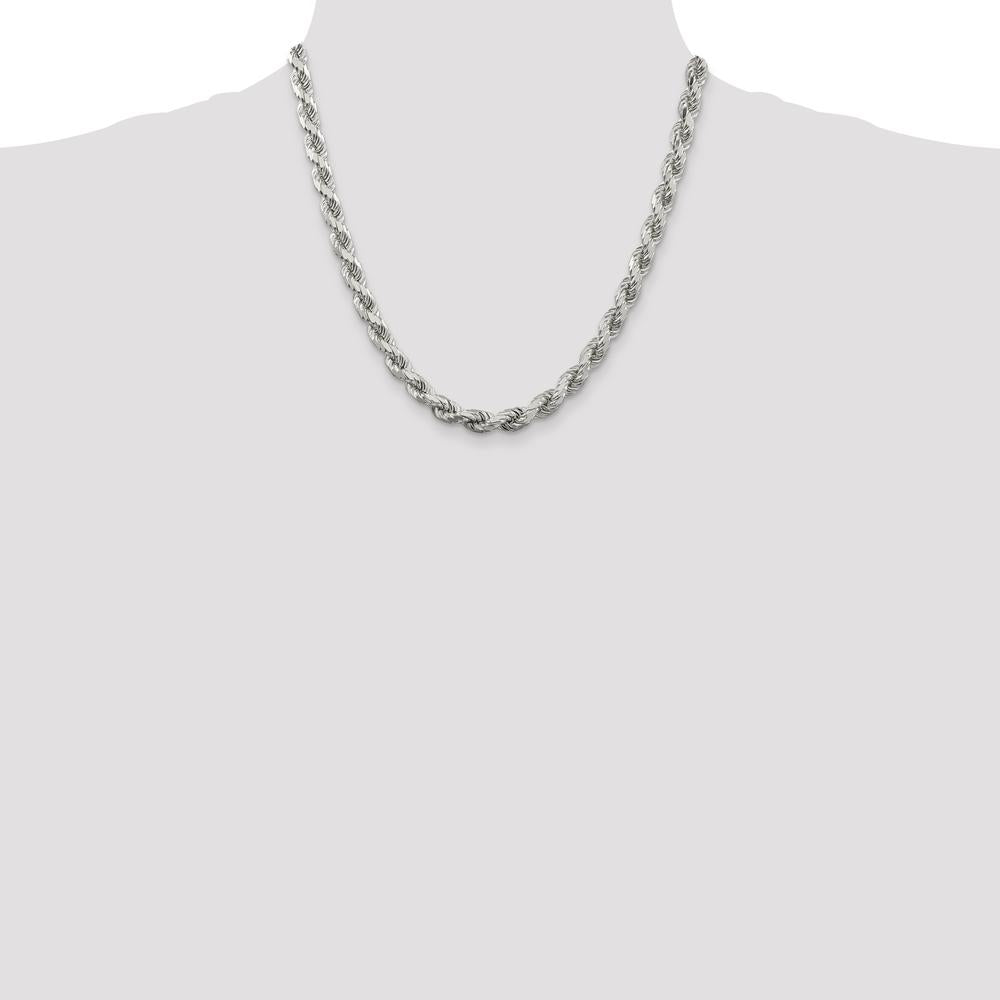 Sterling Silver 6.5mm Diamond-Cut Rope Chain Necklace - 20 inches by Lumare Gioia