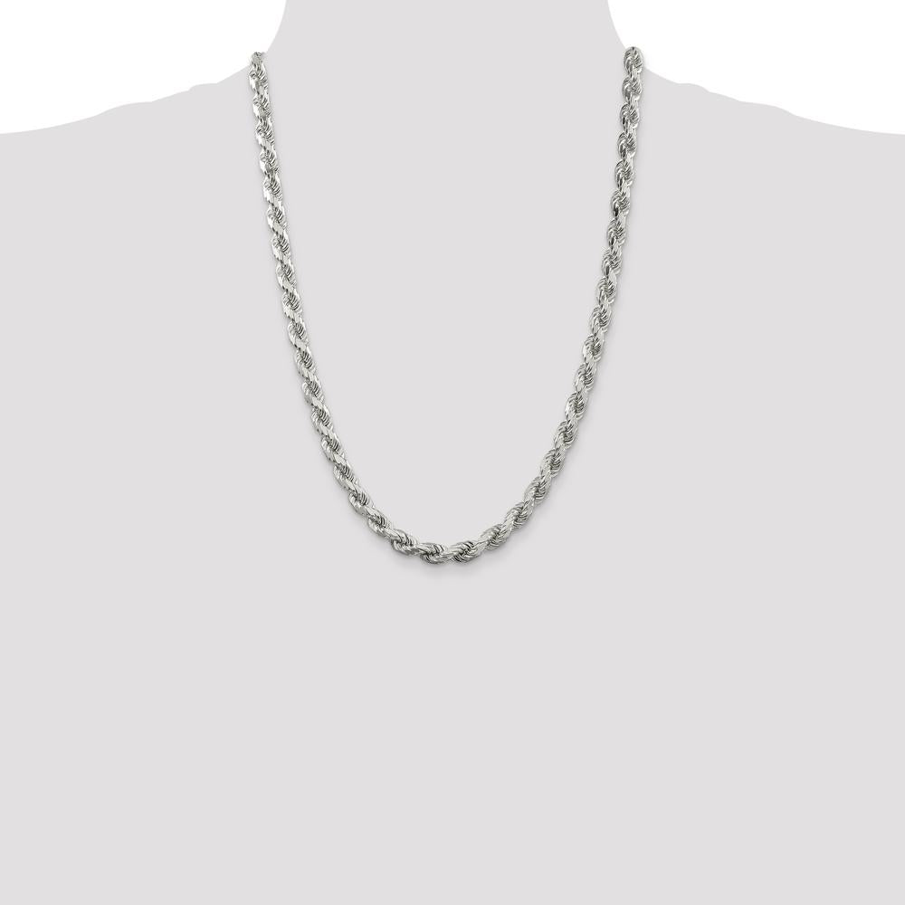 Sterling Silver 6.5mm Diamond-Cut Rope Chain Necklace - 24 inches by Lumare Gioia