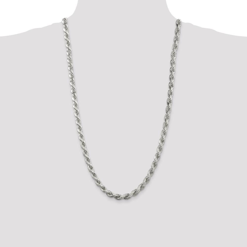 Sterling Silver 6.5mm Diamond-Cut Rope Chain Necklace - 28 Inches by Lumare Gioia