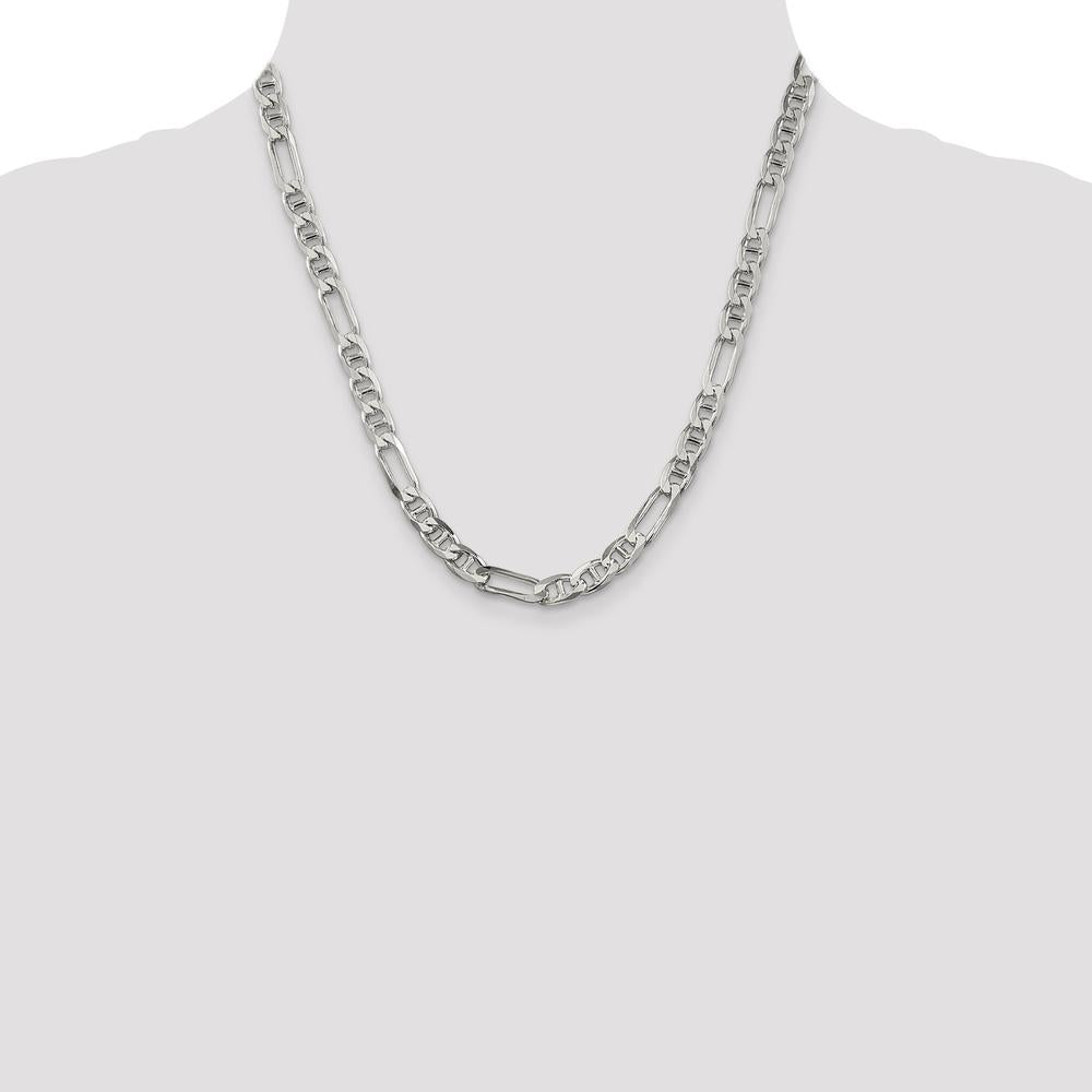Sterling Silver 6.5mm Figaro Anchor Chain Necklace - 20 inches by Lumare Gioia