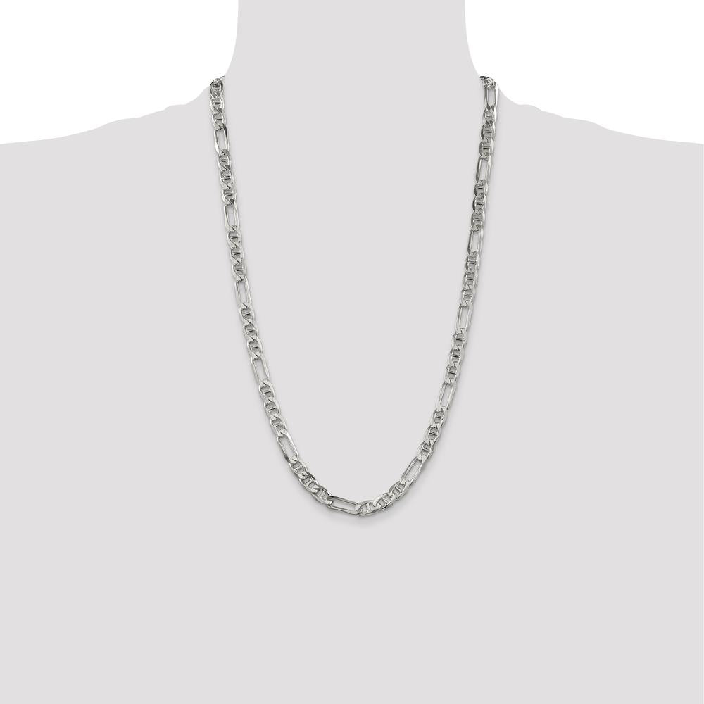 Sterling Silver 6.5mm Figaro Anchor Chain Necklace - 26 inches by Lumare Gioia