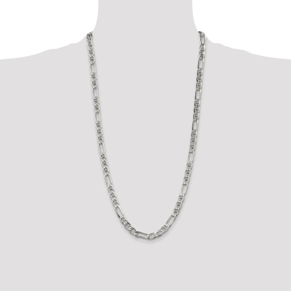 Sterling Silver 6.5mm Figaro Anchor Chain Necklace - 28 Inches with Lobster Clasp by Lumare Gioia