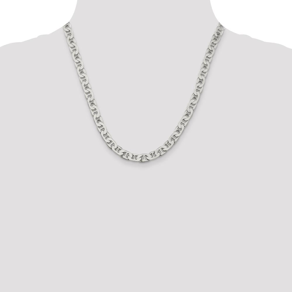 Sterling Silver 6.5mm Flat Anchor Chain Necklace - 20 inch, Polished Finish, Lobster Clasp by Lumare Gioia