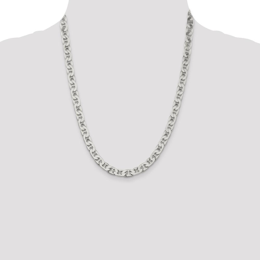Sterling Silver 6.5mm Flat Anchor Chain Necklace - 22 Inches by Lumare Gioia