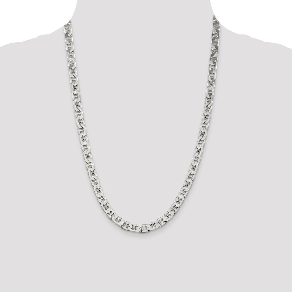 Sterling Silver 6.5mm Flat Anchor Chain Necklace - 24 inch with Polished Finish by Lumare Gioia