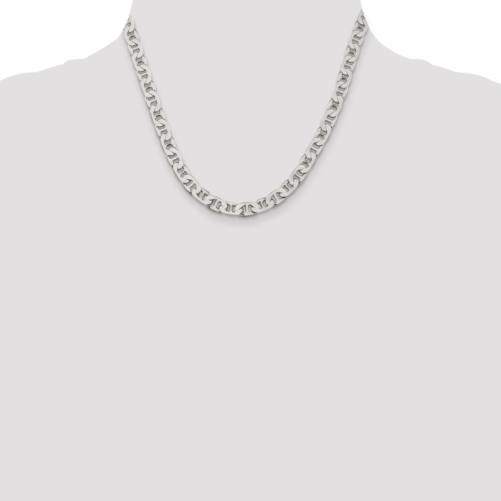 Sterling Silver 6.5mm Flat Anchor Chain Necklace with Polished Finish - 18 inches by Lumare Gioia