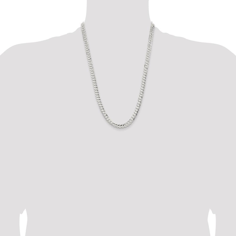 Sterling Silver 6.75mm Concave Beveled Curb Chain Necklace - 24 Inches by Lumare Gioia
