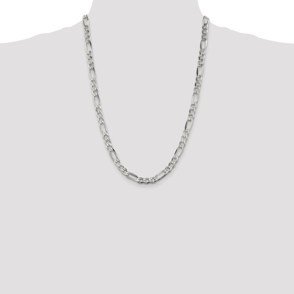 Sterling Silver 6.75mm Polished Figaro Chain Necklace - 24 Inches by Lumare Gioia