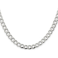 Sterling Silver 6.7mm Semi-solid Flat Curb Chain Necklace - 24 inches, Polished Finish by Lumare Gioia