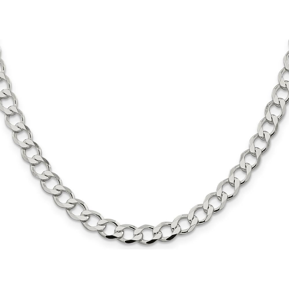 Sterling Silver 6.7mm Semi-solid Flat Curb Chain Necklace - 24 inches, Polished Finish by Lumare Gioia