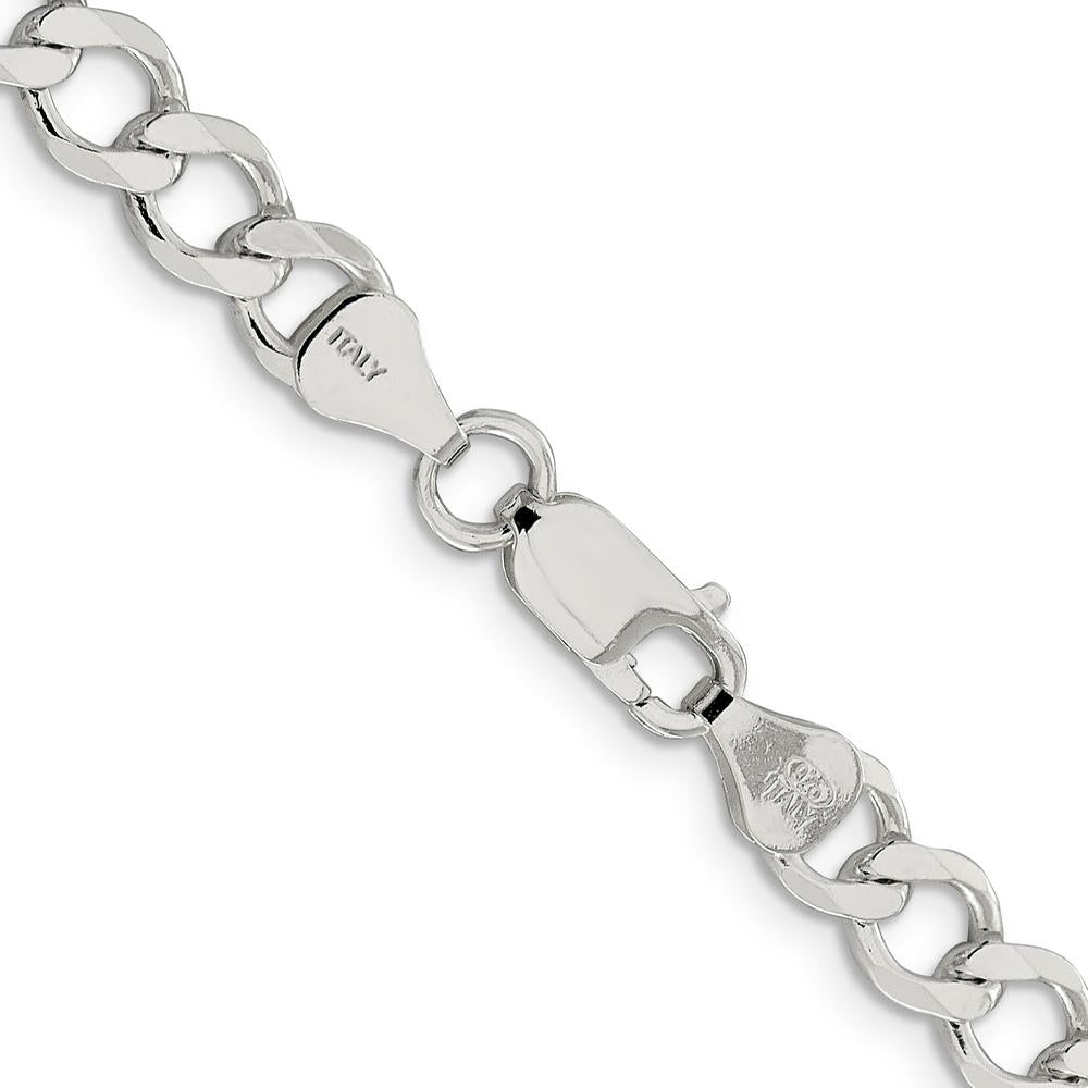 Sterling Silver 6.7mm Semi-solid Flat Curb Chain Necklace - 24 inches, Polished Finish by Lumare Gioia