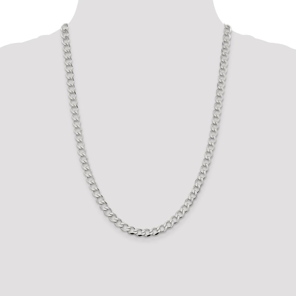 Sterling Silver 6.7mm Semi-solid Flat Curb Chain Necklace - 24 inches, Polished Finish by Lumare Gioia
