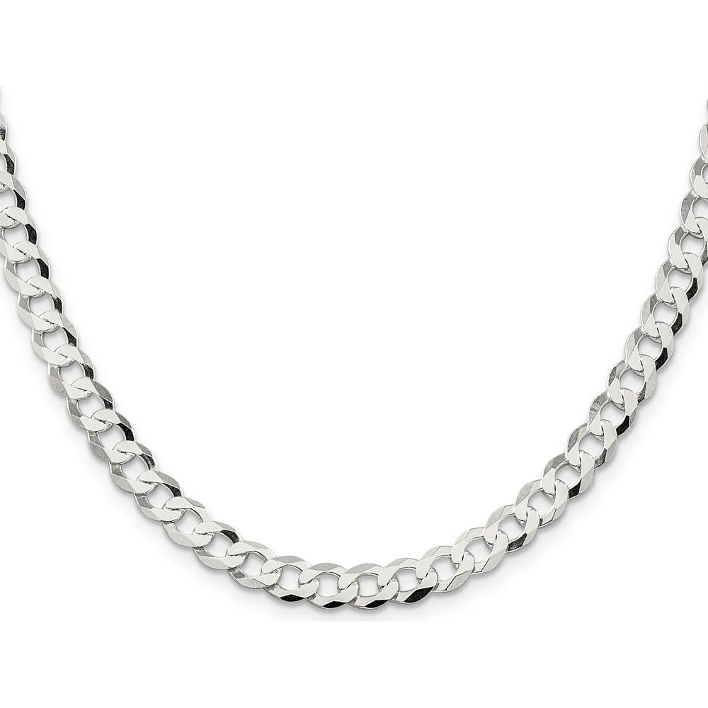 Sterling Silver 6.8mm Flat Curb Chain 30" Necklace - Polished Finish with Anti-Tarnish Coating by Lumare Gioia