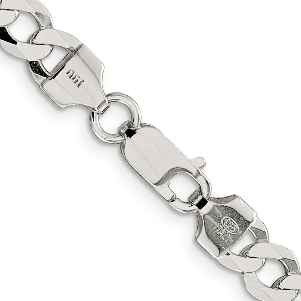 Sterling Silver 6.8mm Flat Curb Chain 30" Necklace - Polished Finish with Anti-Tarnish Coating by Lumare Gioia