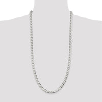Sterling Silver 6.8mm Flat Curb Chain 30" Necklace - Polished Finish with Anti-Tarnish Coating by Lumare Gioia