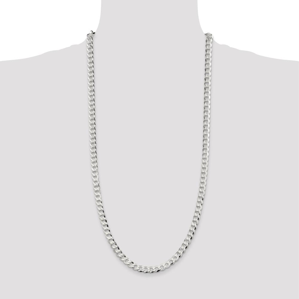 Sterling Silver 6.8mm Flat Curb Chain 30" Necklace - Polished Finish with Anti-Tarnish Coating by Lumare Gioia