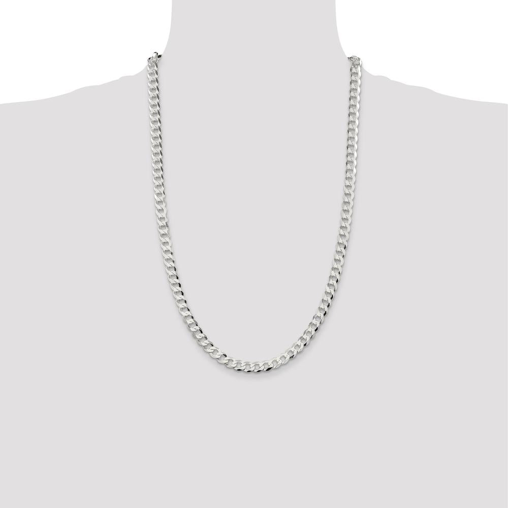 Sterling Silver 6.8mm Flat Curb Chain Necklace - Polished Finish, 26 inches in Length by Lumare Gioia
