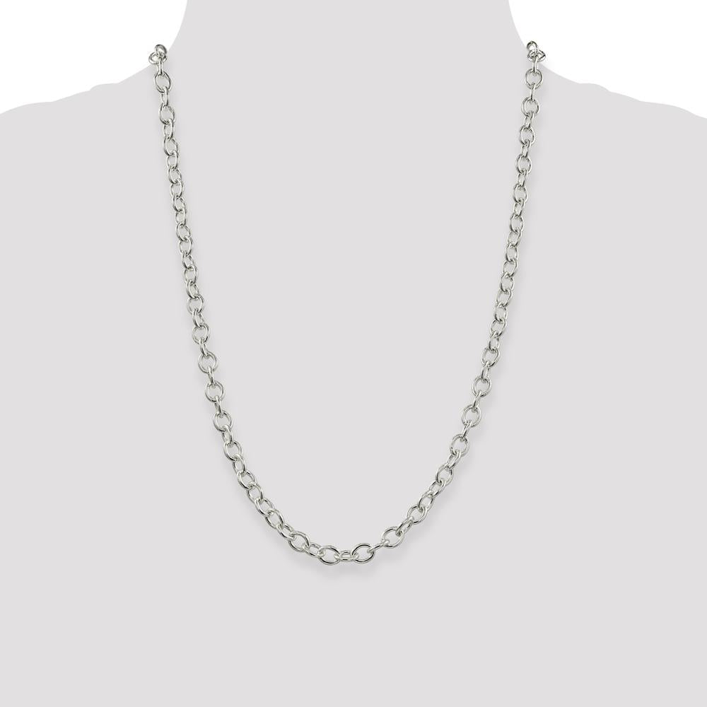 Sterling Silver 6.8mm Oval Cable Chain Necklace - 24 Inches Long by Lumare Gioia