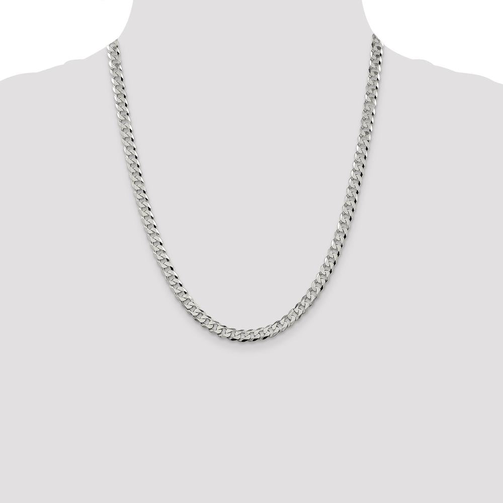Sterling Silver 6mm Beveled Curb Chain Necklace with Lobster Clasp - 22 Inches by Lumare Gioia