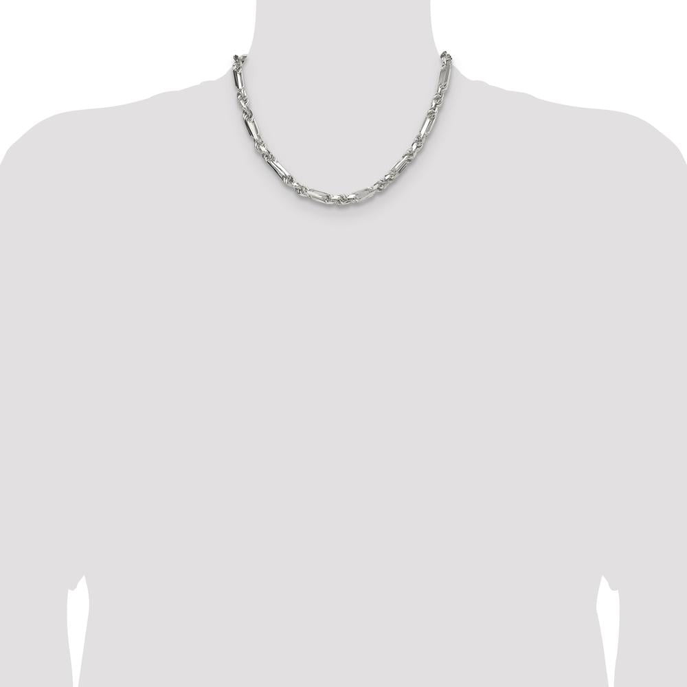 Sterling Silver 6mm Diamond-Cut Figarope Chain Necklace - 18 Inches by Lumare Gioia