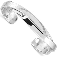 Sterling Silver 6mm Hammered Cuff Bracelet with Polished Rhodium Finish by Lumare Gioia