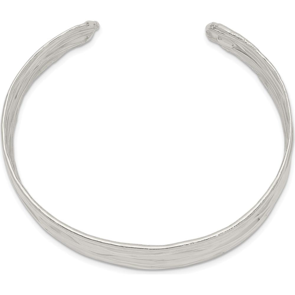 Sterling Silver 6mm Hammered Cuff Bracelet with Polished Rhodium Finish by Lumare Gioia