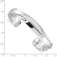 Sterling Silver 6mm Hammered Cuff Bracelet with Polished Rhodium Finish by Lumare Gioia
