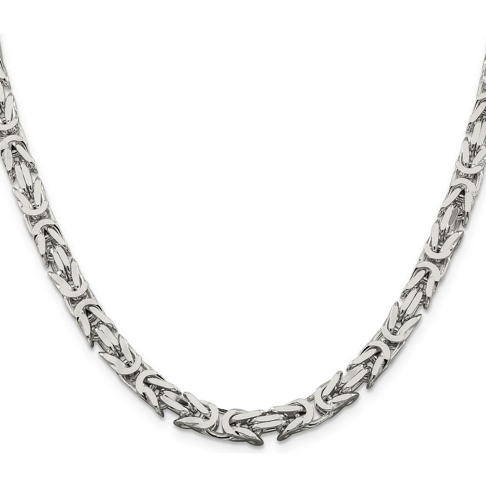 Sterling Silver 6mm Polished Byzantine Chain Necklace - 22 Inches by Lumare Gioia