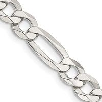 Sterling Silver 7.0mm Flat Figaro Chain Necklace for Men - 26 Inches by Lumare Gioia