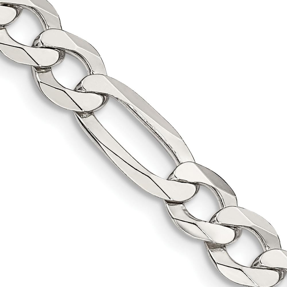 Sterling Silver 7.0mm Flat Figaro Chain Necklace for Men - 26 Inches by Lumare Gioia