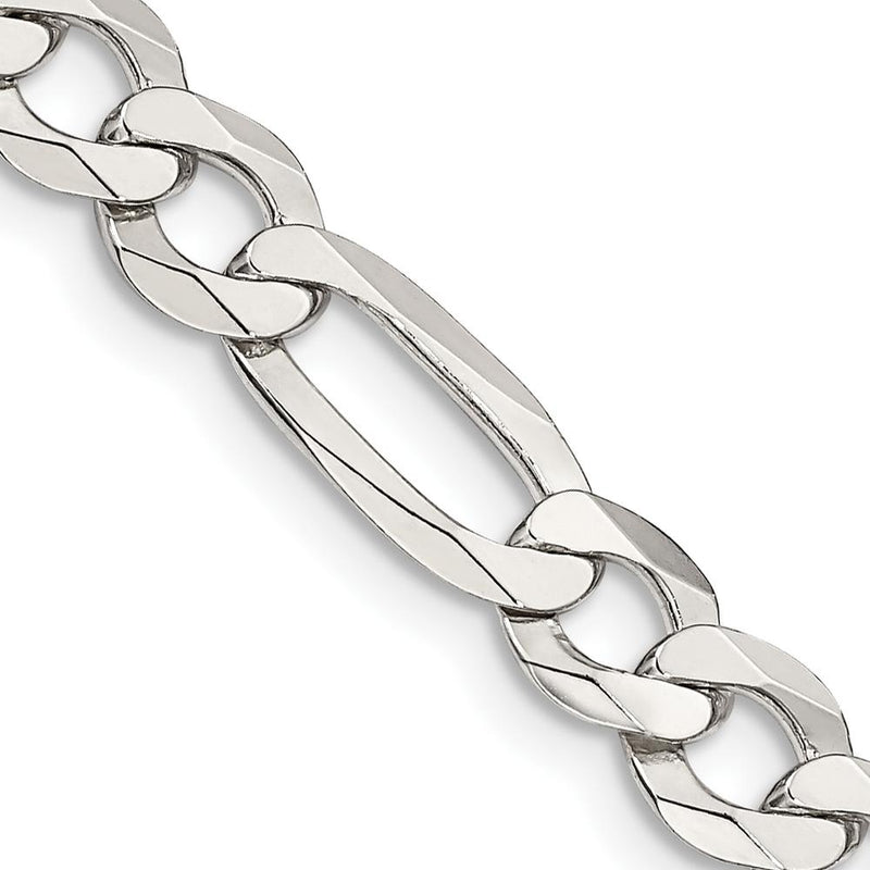 Sterling Silver 7.0mm Flat Figaro Chain Necklace for Men - 26 Inches by Lumare Gioia