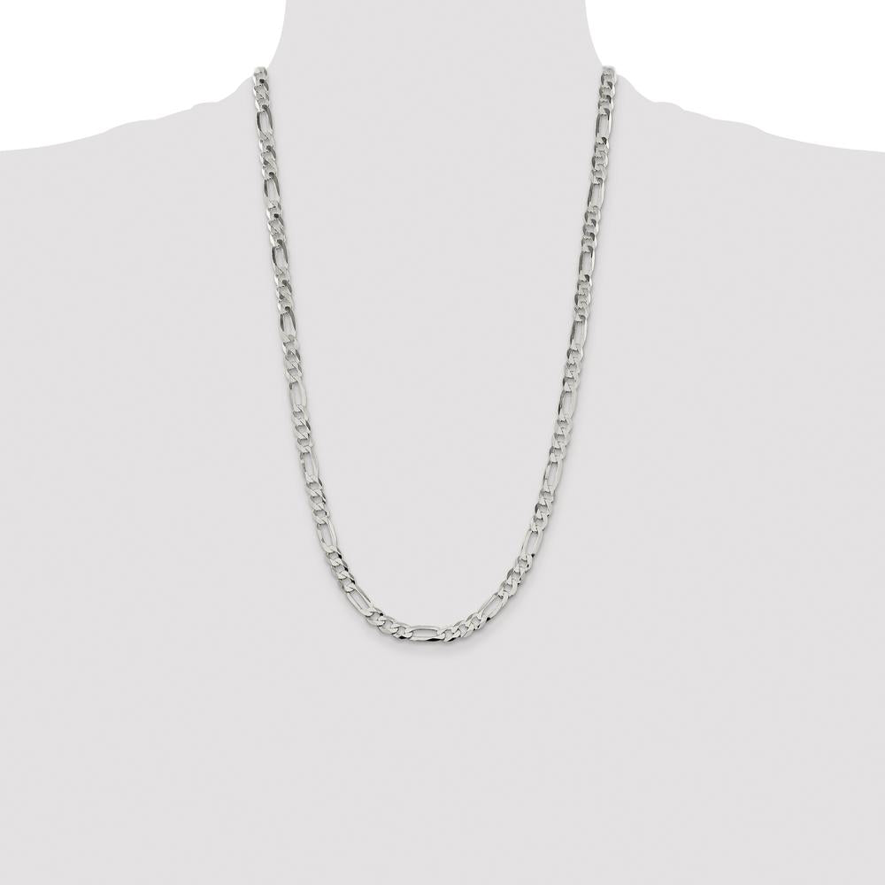 Sterling Silver 7.0mm Flat Figaro Chain Necklace for Men - 26 Inches by Lumare Gioia