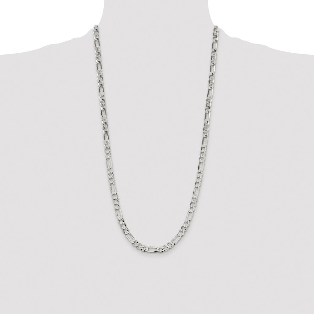 Sterling Silver 7.0mm Lightweight Flat Figaro Chain - 28" Necklace with Polished Finish and Lobster Clasp by Lumare Gioia