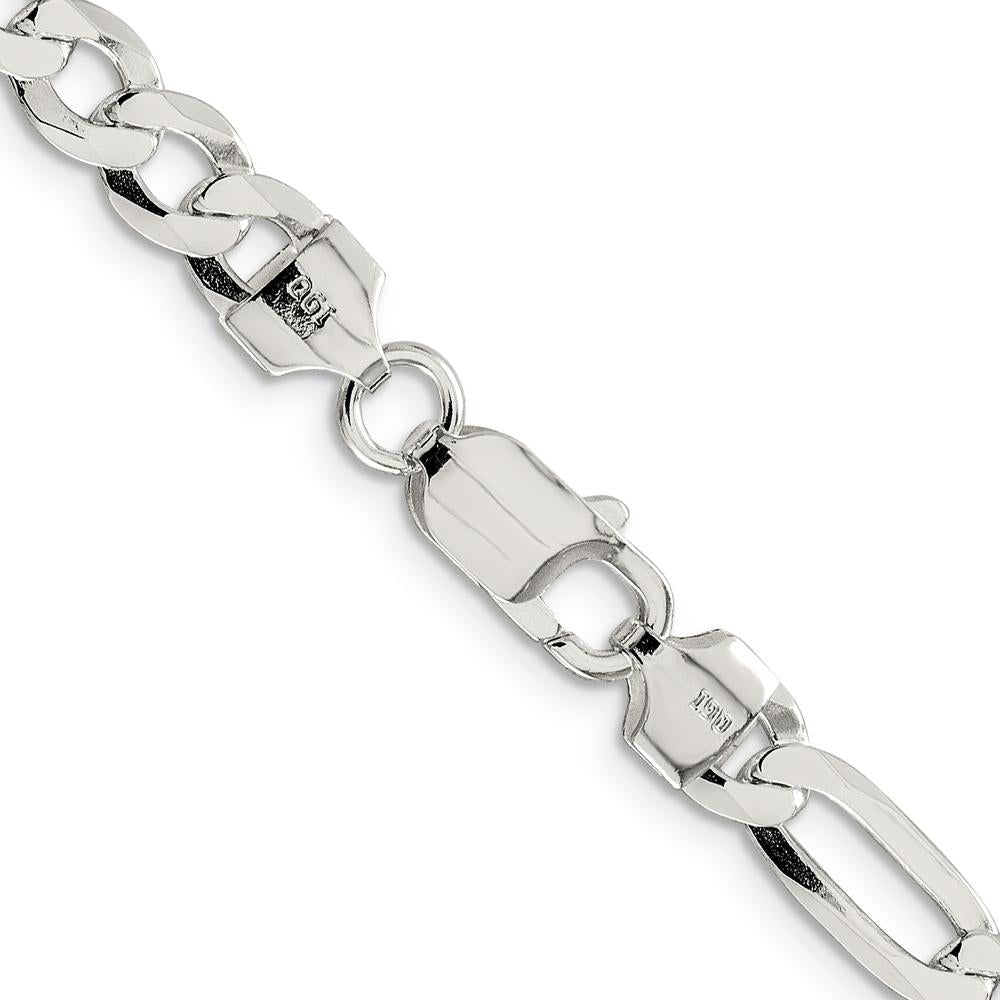 Sterling Silver 7.0mm Lightweight Flat Figaro Chain Necklace - 24 inches by Lumare Gioia