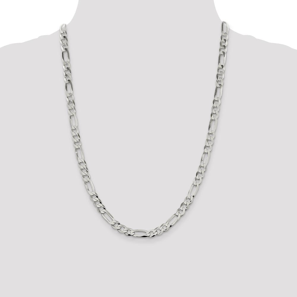 Sterling Silver 7.0mm Lightweight Flat Figaro Chain Necklace - 24 inches by Lumare Gioia
