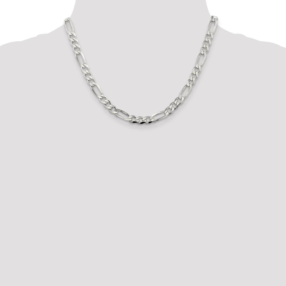 Sterling Silver 7.0mm Pavé Flat Figaro Chain - 18 Inch by Lumare Gioia