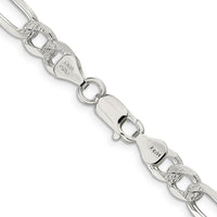 Sterling Silver 7.0mm Pavé Flat Figaro Chain Necklace - 20 inches, Polished Finish, Anti-Tarnish Coating by Lumare Gioia