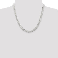 Sterling Silver 7.0mm Pavé Flat Figaro Chain Necklace - 20 inches, Polished Finish, Anti-Tarnish Coating by Lumare Gioia