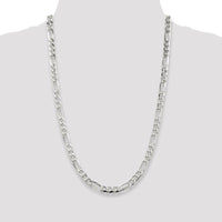 Sterling Silver 7.0mm Pavé Flat Figaro Chain Necklace - 26 inches by Lumare Gioia
