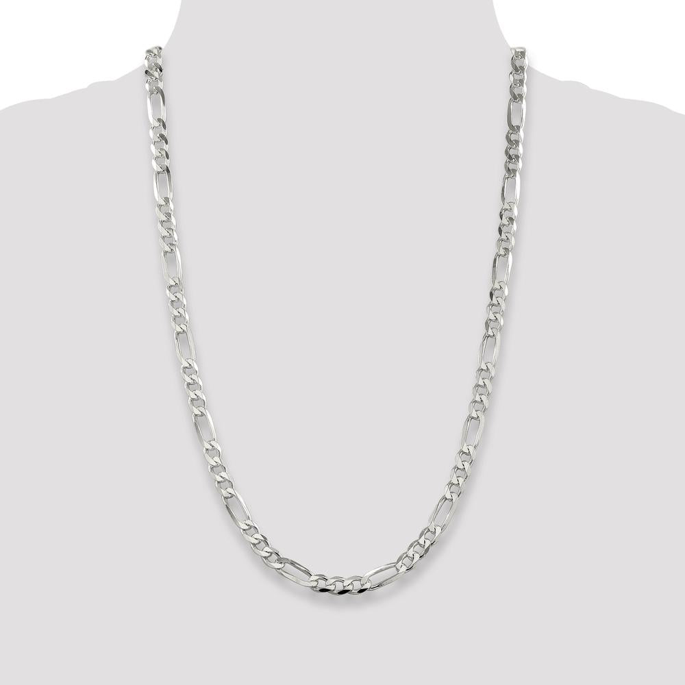 Sterling Silver 7.0mm Pavé Flat Figaro Chain Necklace - 26 inches by Lumare Gioia