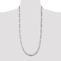 Sterling Silver 7.0mm Pavé Flat Figaro Chain Necklace - 30 Inches by Lumare Gioia