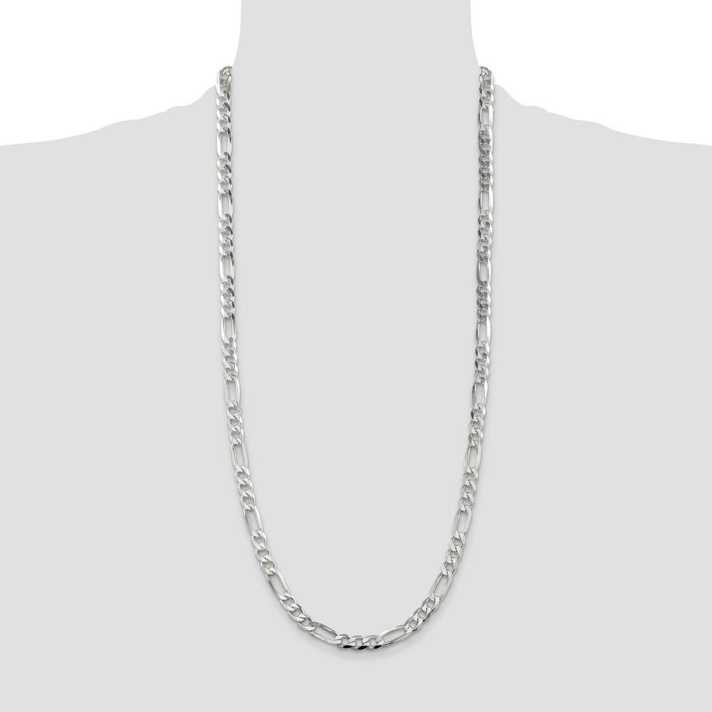 Sterling Silver 7.0mm Pavé Flat Figaro Chain Necklace - 30 Inches by Lumare Gioia